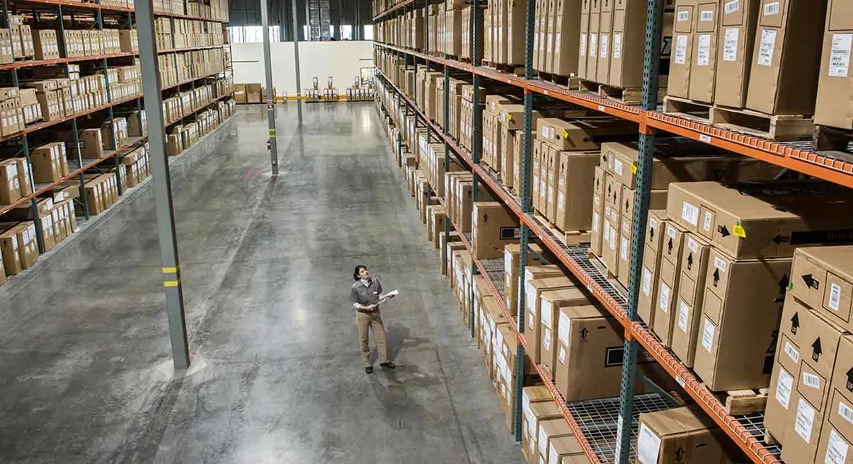 Warehouse interior with shelving and inventory